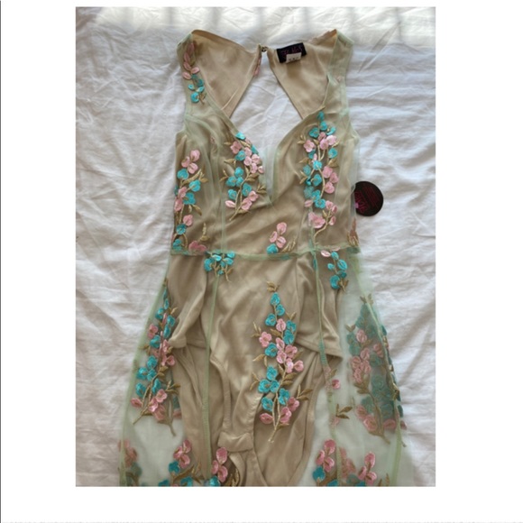 Nude Embroidered Floral Sheer Mesh Maxi Dress - Picture 3 of 4